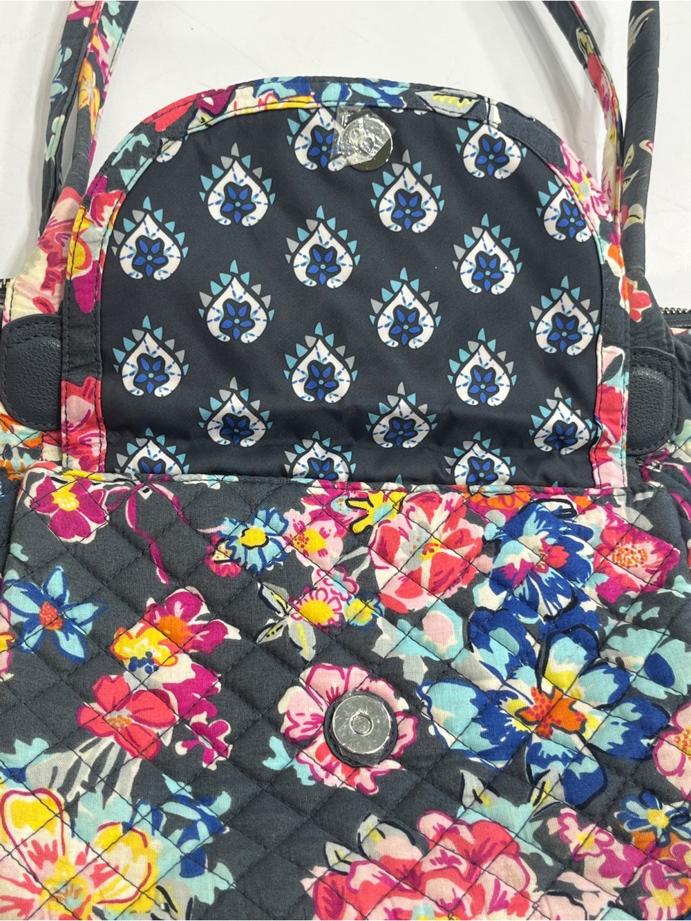 Vera Bradley Quilted Floral Shoulder Tote in Navy - Picture 6 of 16